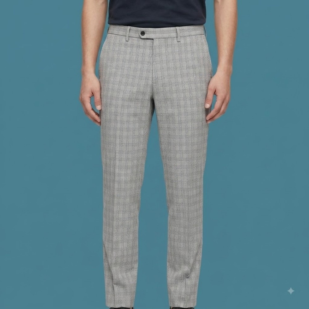 Uniqlo Gray Checkered Chino Pants Men's 33x32 Slim Casual Stretch